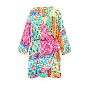 ZARA SATIN PATCHWORK PRINT DRESS